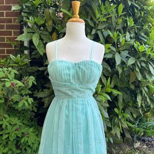 Vintage y2k 2000s Adrianna Papell Turquoise and Silver sparkling prom dress